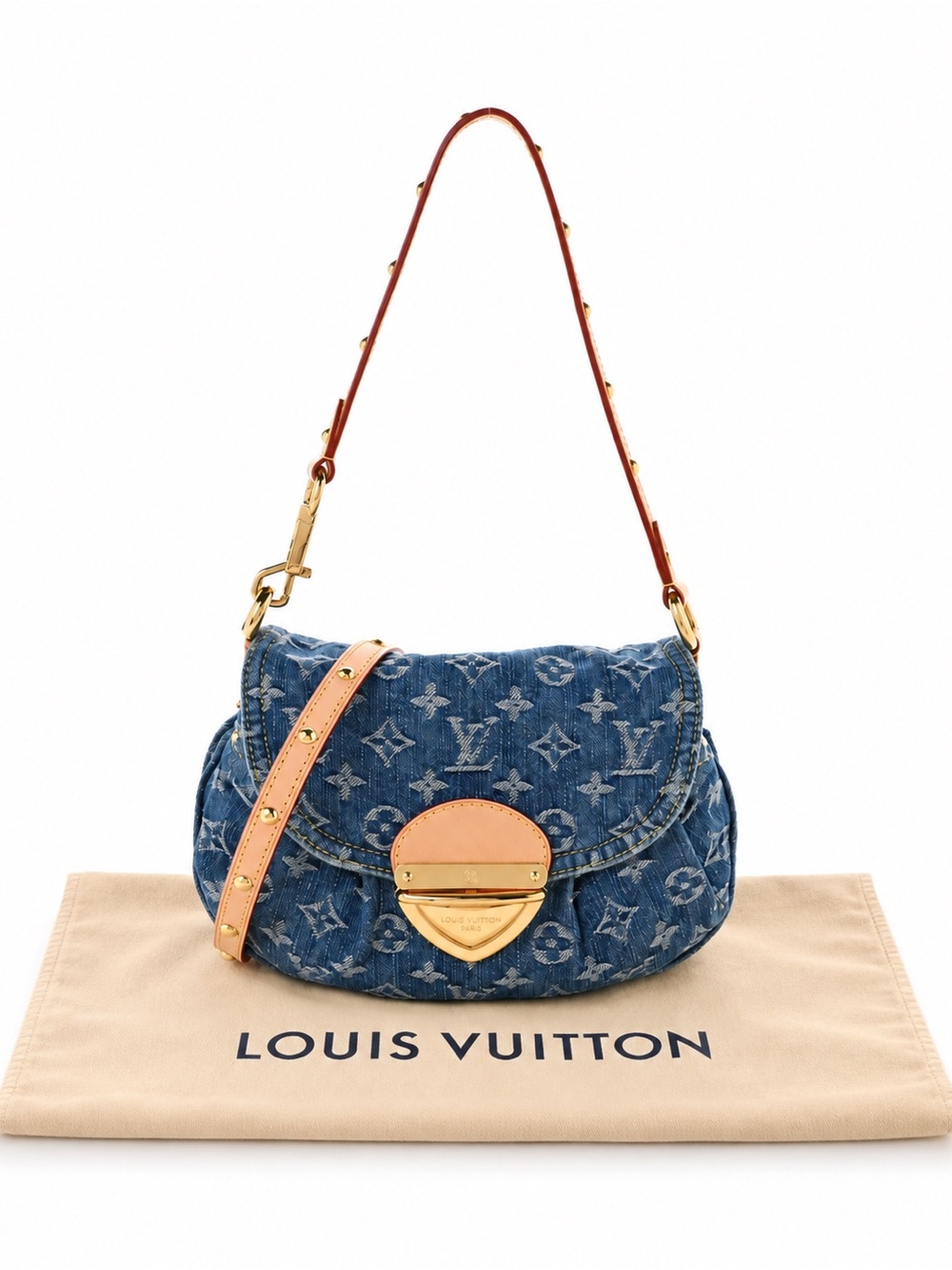 Louis Vuitton Blue Denim Monogram Canvas Mini Bag with Tan Leather Trim
